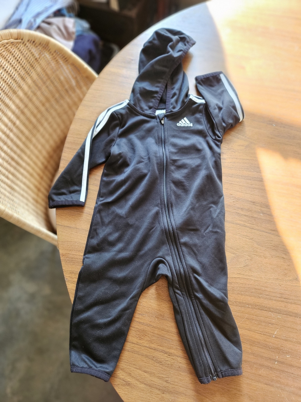 Adidas Black Hooded Baby One-Piece Zippered Tracksuit 9m
